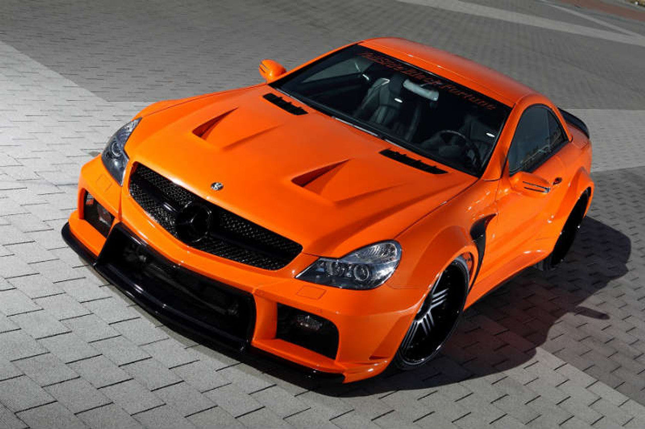 VeilSide Black Fortune 2003-2012 Mercedes SL R230 Wide Body Conversion FRP with CARBON Accents Complete Kit (CFRP/ FRP) Front Bumper, Pair of Side Skirts, Rear Bumper, Front Fenders, Rear Fenders, Rear Spoiler, FRP Hood & Emblems